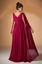 Curveins Plus Size V-Neck Backless High-Waist A-Line Maxi Dress
