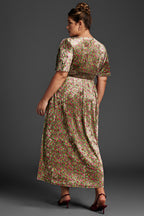 Curveins Plus Size Mauve Velvet Floral Maxi Dress