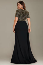 Curveins Elegant Plus Size Spliced V-Neck Floral Waistline Long Dress