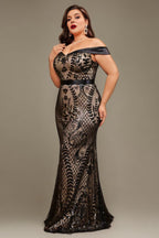 Curveins Plus Size Off-Shoulder Floral Pattern Curve-Hugging Mermaid Maxi Dress
