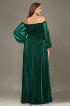 Curveins Plus Size Elegant Off-Shoulder Long Sleeve Minimal Maxi Dress