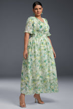 Curveins Plus Size V-Neck Floral Print Maxi Dress
