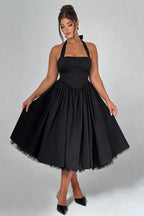 Curveins Plus Size Halter Neck Spaghetti Strap Sleeveless Puff Skirt Midi Dress