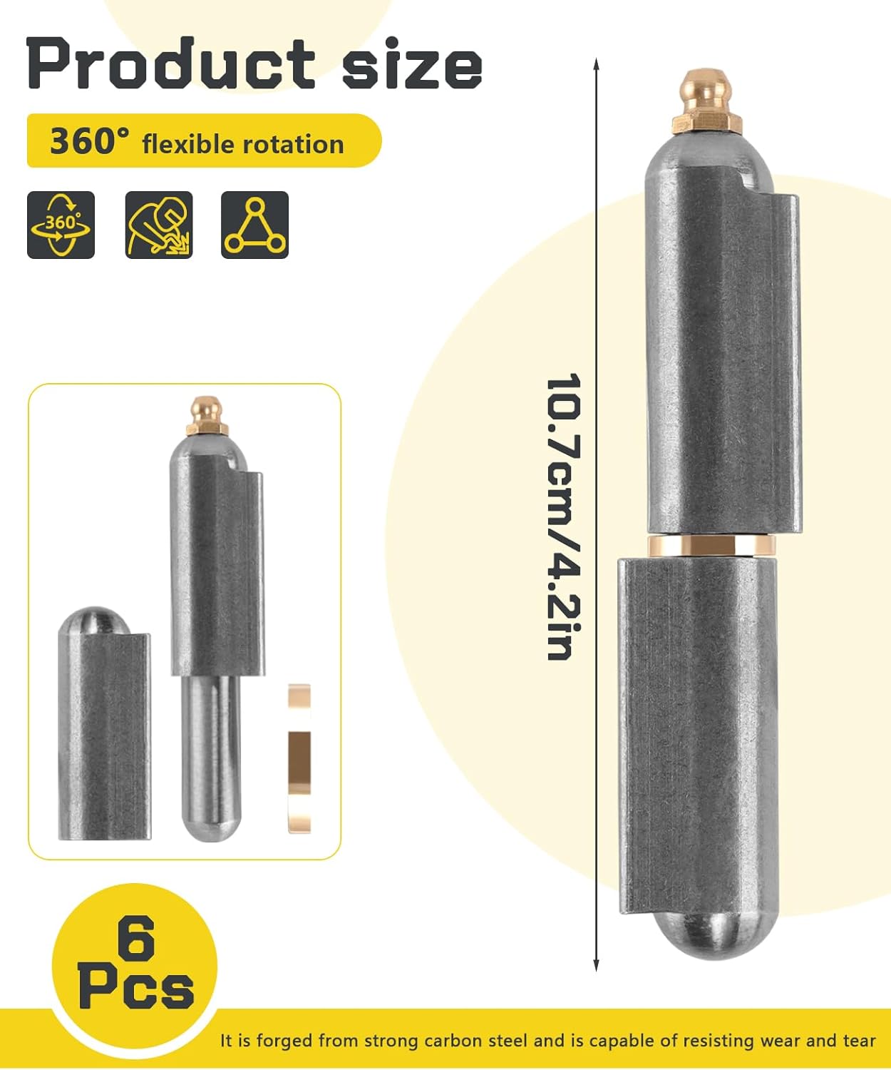 6 PCS BBQ Smoker Bullet Weld on Bullet Hinges Carbon Steel Heavy Duty Weldable Barrel Hinge for Swing Door, Trailer Ramp, Metal Gate, BBQ Smoker