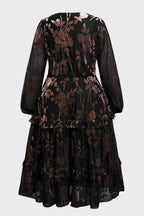 Curveins Plus Size Velvet V-Neck Lantern Sleeve Tiered Midi Dress