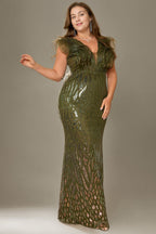 Curveins Elegant Curve Hugging V Neck Sleeveless Sequin Evening Gown