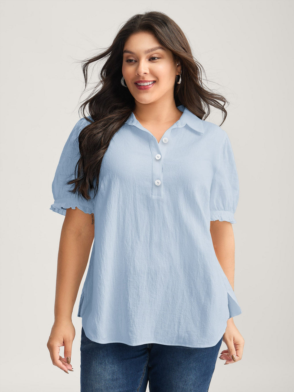 Pure Cotton Ruffled Puffy Sleeve Blouse