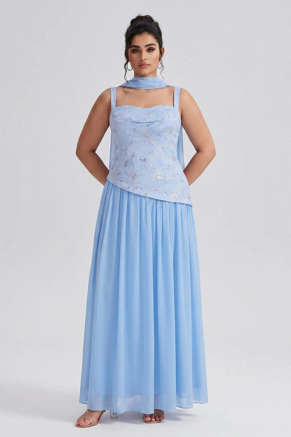 Curveins Plus Size Halter Neck Sleeveless Sequin Patchwork Fitted Maxi Dress