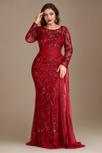 Curveins Plus Size Round Neck Embroidered Tie-Sash Bodycon Maxi Dress