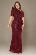 Curveins Plus Size Short Sleeve Bodycon Sequin Floral Pattern Maxi Dress