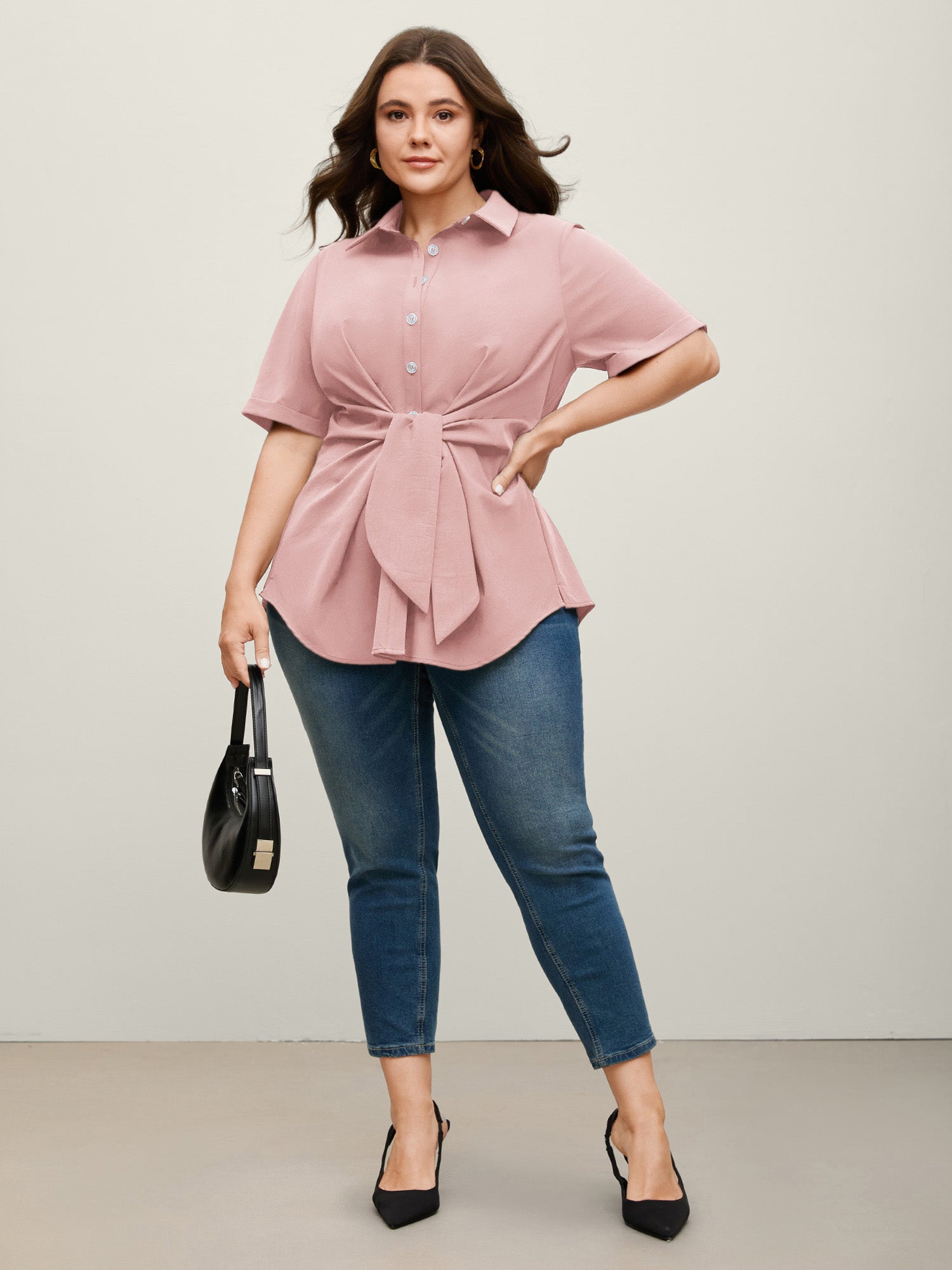 Knotted Front Asymmetrical Hem Blouse