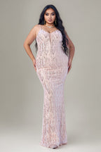 Curveins Plus Size V-Neck Spaghetti Strap Sleeveless Sequin Bodycon Maxi Dress