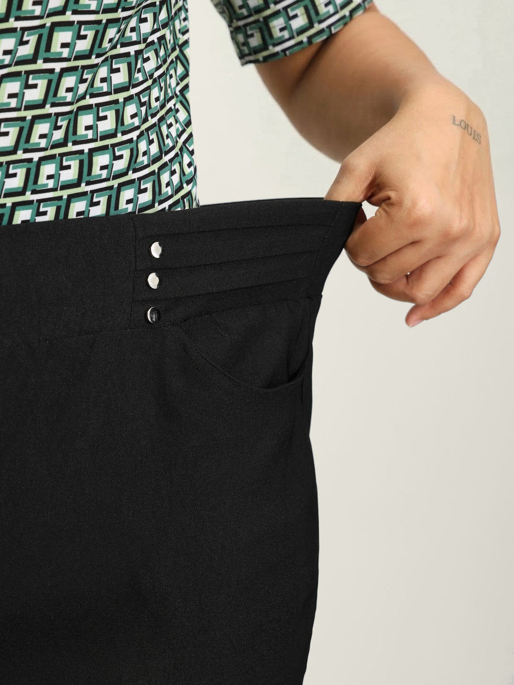 Rivets Wide Waistband Stretchy Pants