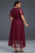 Curveins Plus Size V-Neck High-Waist Pleated Maxi Dress