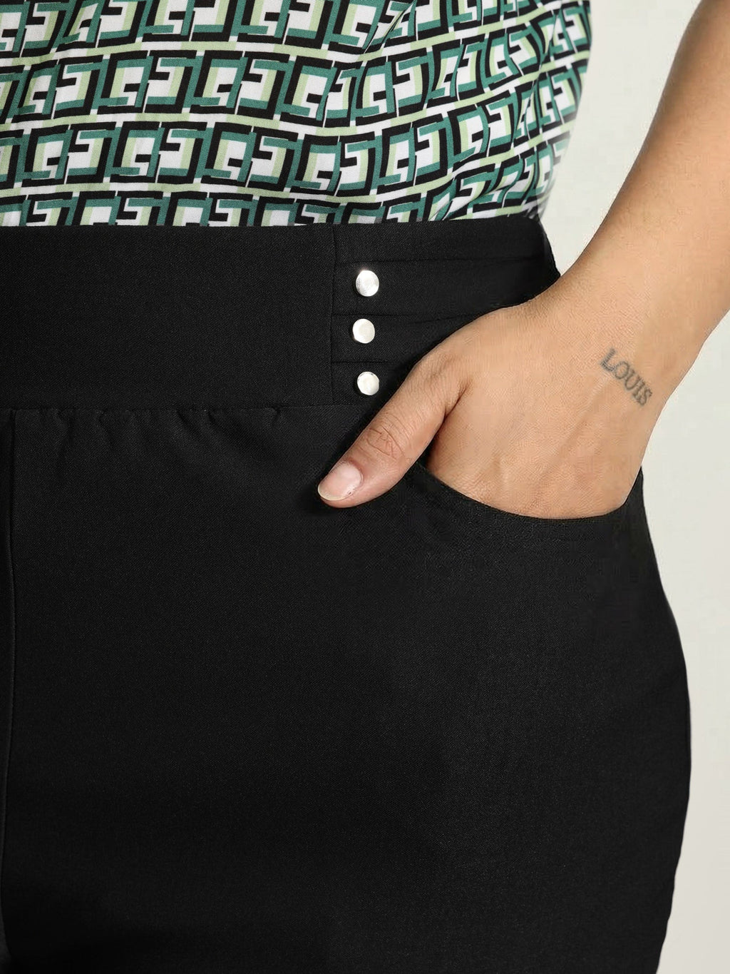 Rivets Wide Waistband Stretchy Pants