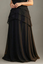 Curveins Plus Size Round Neck Chiffon Cross Ruffle A-Line Sheer Elegant Maxi Dress