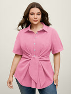 Knotted Front Asymmetrical Hem Blouse