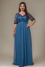 Curveins Plus Size V-Neck Sequin Floral Patchwork Maxi Dress