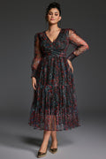 Curveins Plus Size V-Neck Floral Asymmetrical Hem Midi Dress