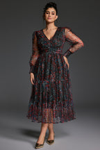 Curveins Plus Size V-Neck Floral Asymmetrical Hem Midi Dress