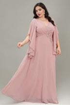 Curveins Plus Size V Neck Batwing Sleeve Chiffon Maxi Dress Elegant Flowing Fit