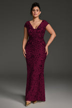Curveins Plus Size V-neck and Waist Cinch Sequin Maxi Dress