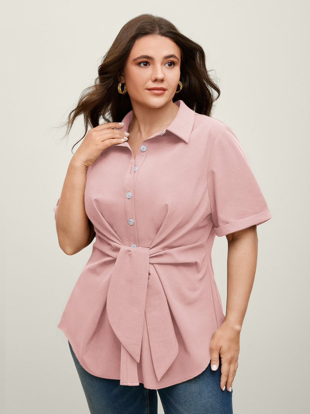Knotted Front Asymmetrical Hem Blouse
