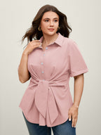 Knotted Front Asymmetrical Hem Blouse