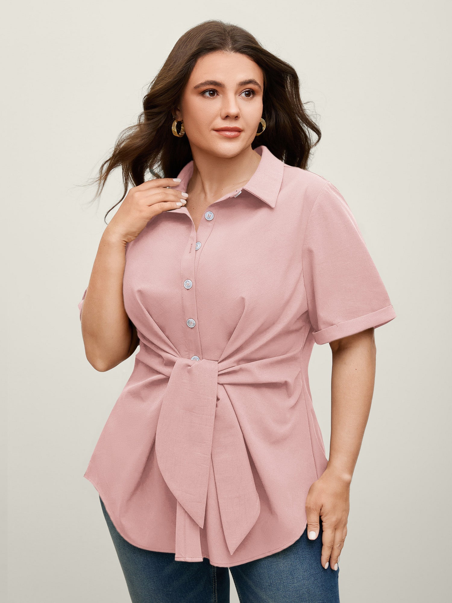 Knotted Front Asymmetrical Hem Blouse