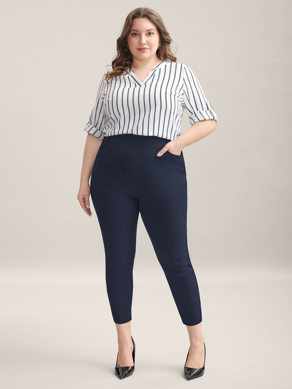 Stretch Split Hem Pockets Skinny Pants