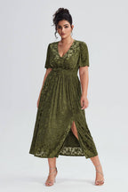 Curveins Plus Size Green Floral Velvet Maxi Dress