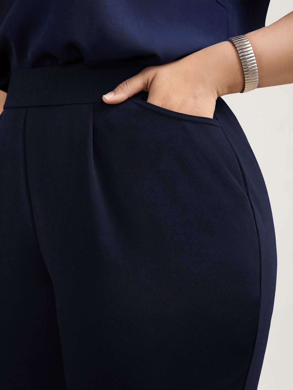 Pleated Stretchy Waist Skinny-Fit Pants