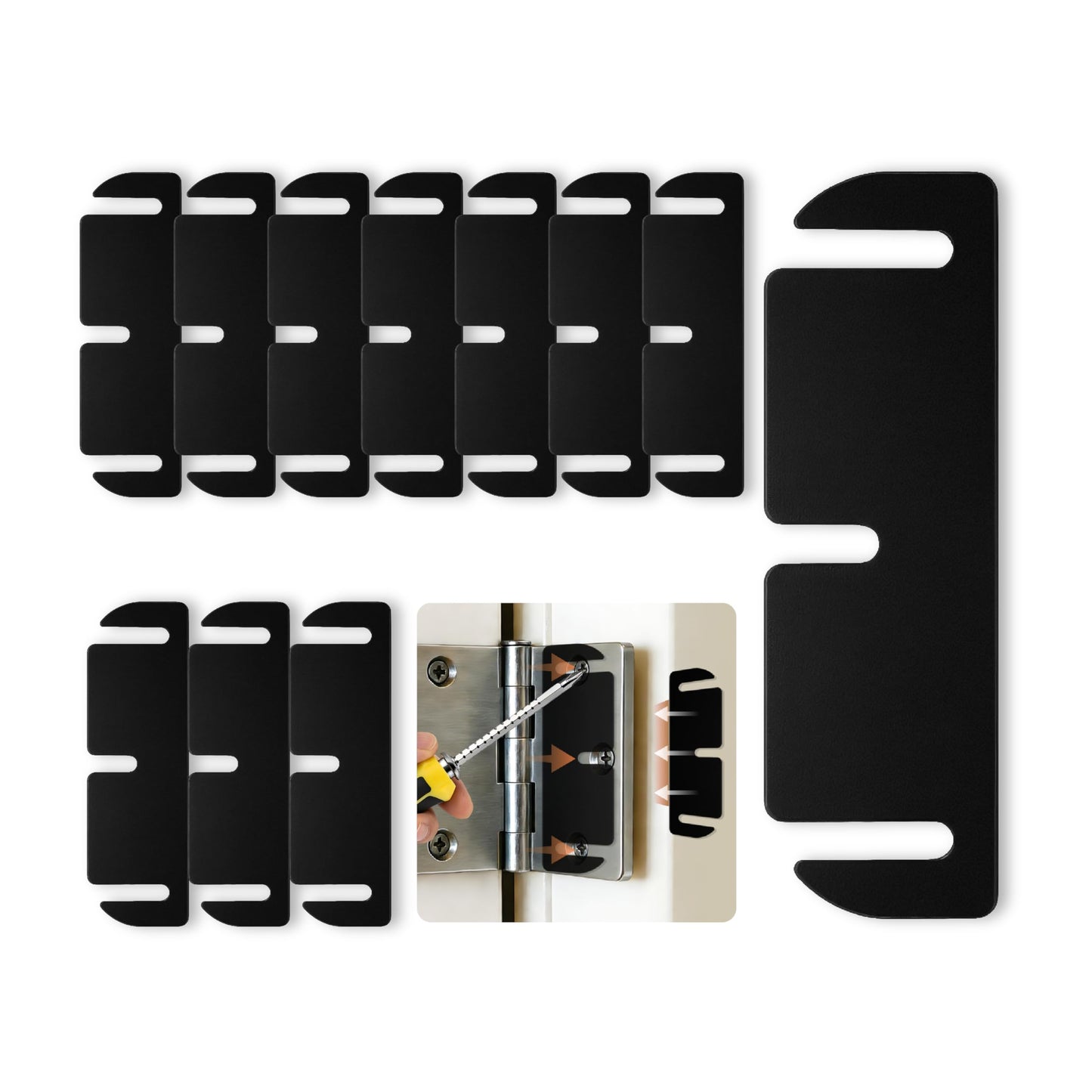 12pcs Door Hinge Shims 3.5 inch,Black Hinge Spacers,Thickness Adjustable Spacer for Doors, Adjusting The Spacing to Align,Can Be Trimmed (12, L3.5in/T0.03in)