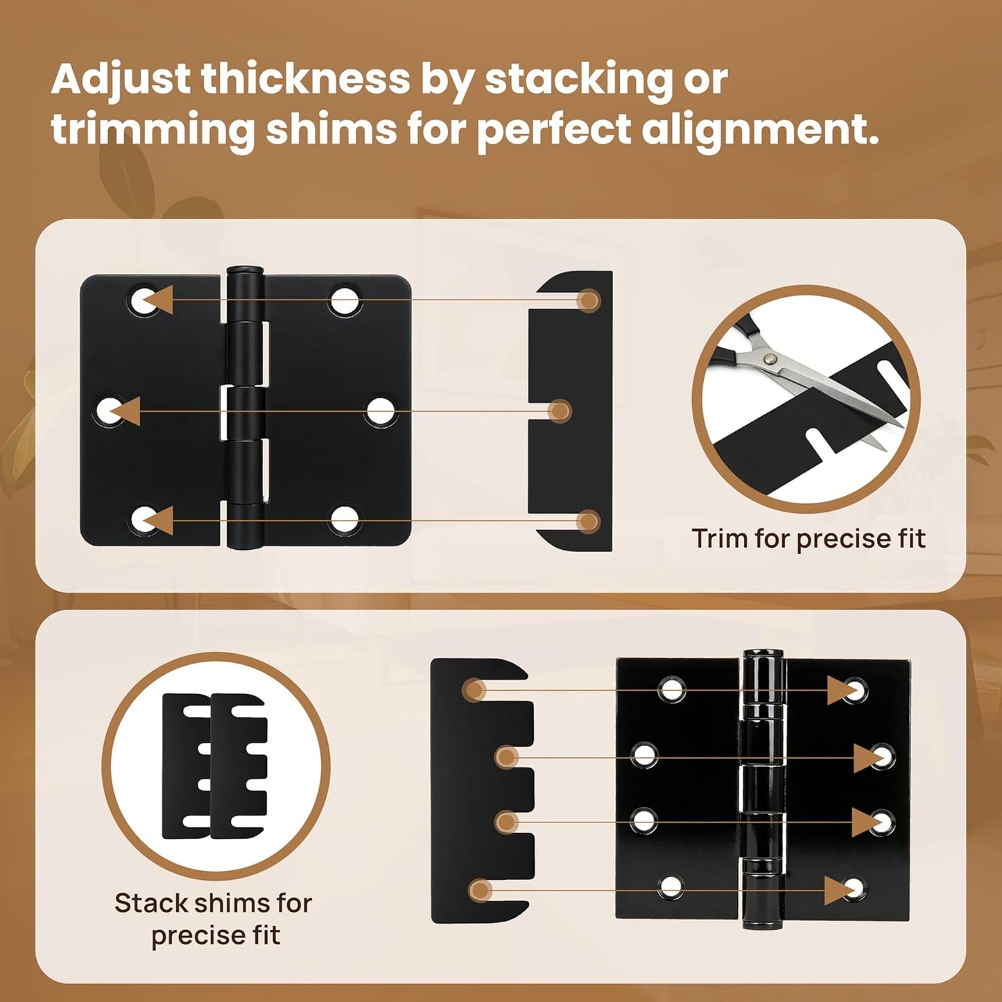 12pcs Door Hinge Shims 3.5 inch,Black Hinge Spacers,Thickness Adjustable Spacer for Doors, Adjusting The Spacing to Align,Can Be Trimmed (12, L3.5in/T0.03in)