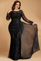 Curveins Plus Size Round Neck Embroidered Tie-Sash Bodycon Maxi Dress