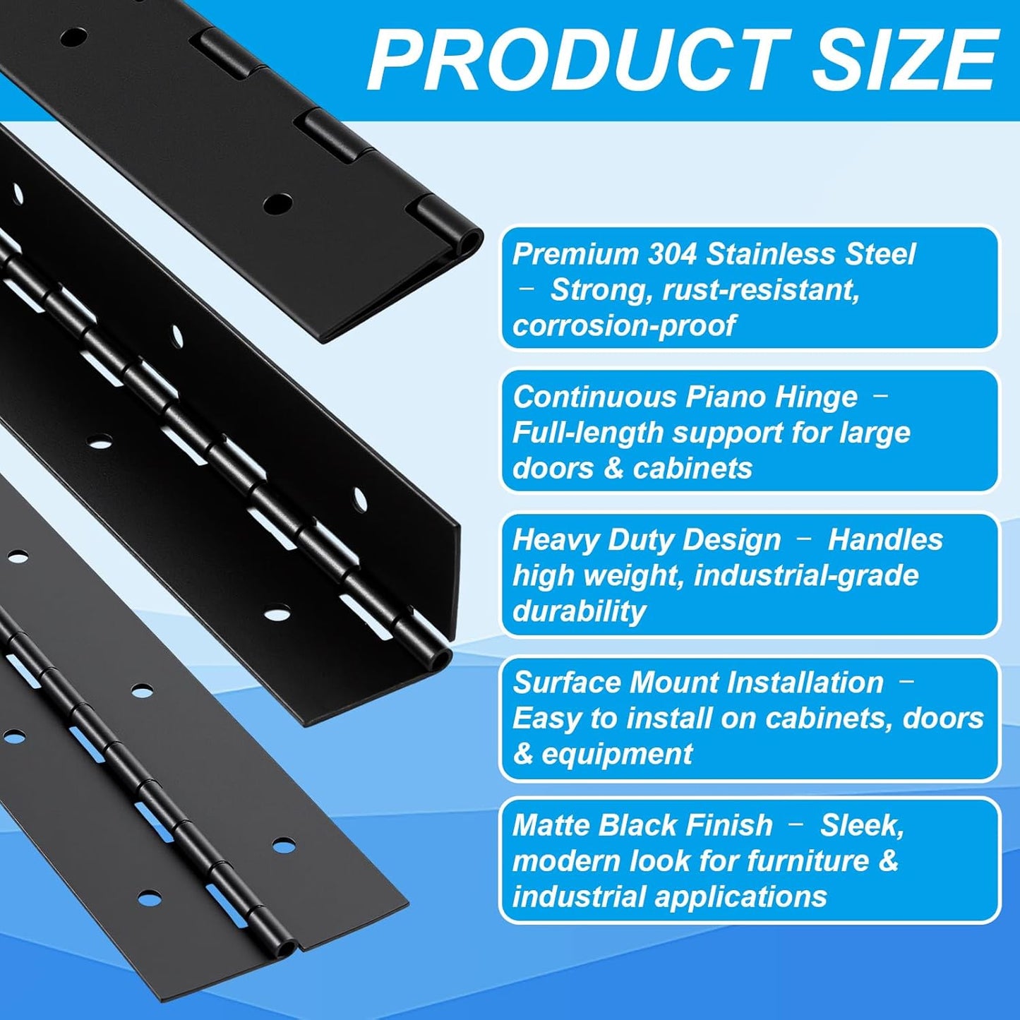 Wesiti 4 Pack 30 Inch Heavy Duty Piano Hinge 30"x2" Stainless Steel 304 Black Continuous Hinge for Large Cabinet, Industrial Storage Equipment Door, Commercial, DIY Wood Boxes, Woodworking(30 Inch)