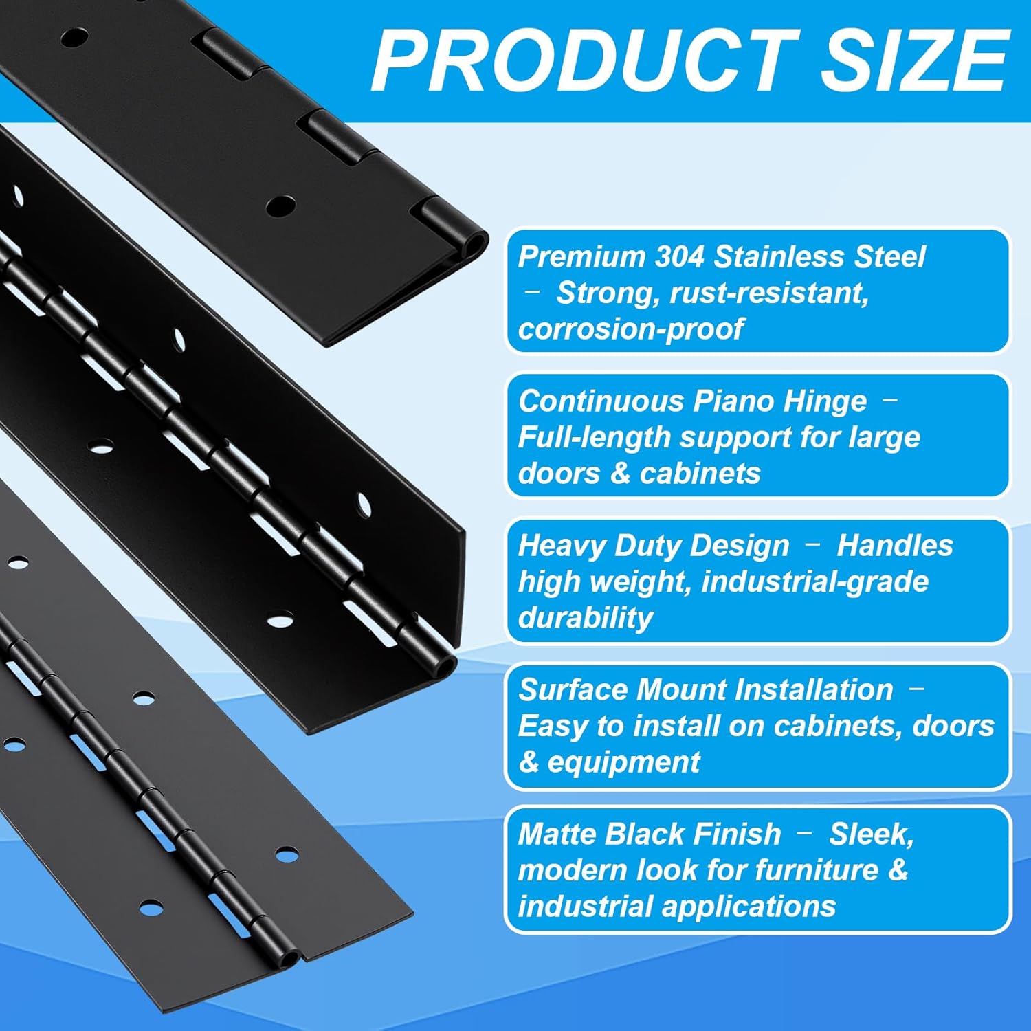 Wesiti 4 Pack 30 Inch Heavy Duty Piano Hinge 30"x2" Stainless Steel 304 Black Continuous Hinge for Large Cabinet, Industrial Storage Equipment Door, Commercial, DIY Wood Boxes, Woodworking(30 Inch)