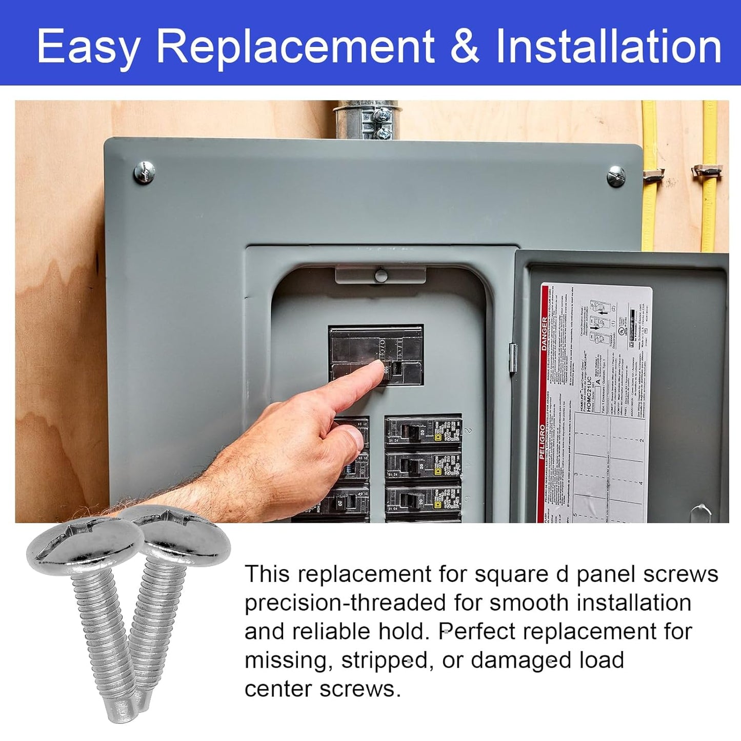 12Pcs Load Center Cover Screws Electrical Panel Screws Replacement for Square D Panel, Compatible with Square D S106 and Siemens ECTS2, QO & Homeline Panels, Murray Load Centers,Zinc Panel Screw