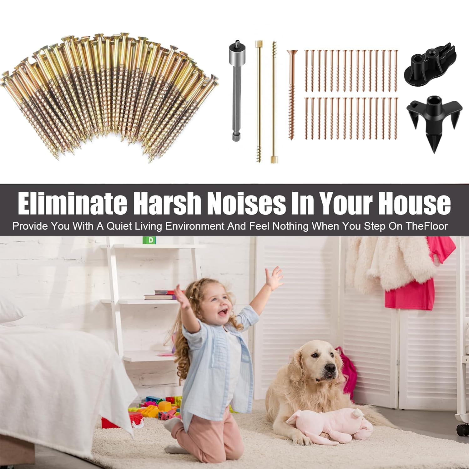 1PACK Squeaky Floor Repair Kit, Floor Fix Screws Kit for Most Wood Floors, Eliminate Squeaky Noise Under Carpeted Floors, Hardwood, Vinyl, and Linoleum Floors