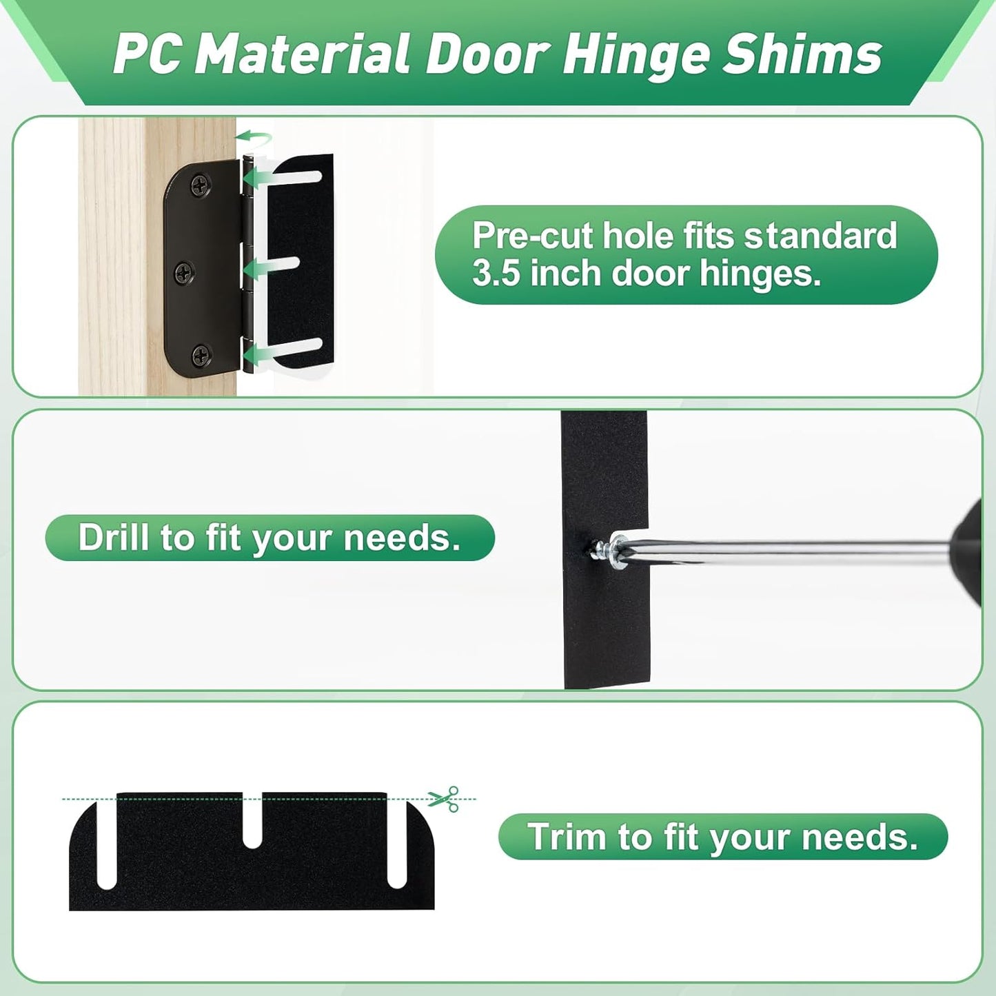 24 PCS Door Hinge Shims, 3.5 Inch Door Hinge Spacers Kit, Trimmable Hinges Shims PC Material for Door Repair & Alignment,0.05” Thickness
