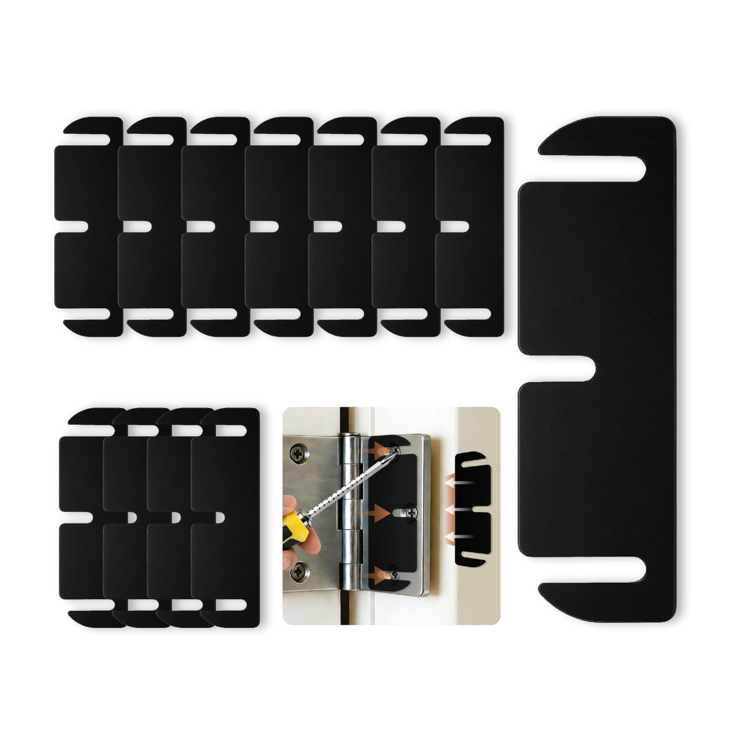 12pcs Door Hinge Shims 3.5 inch,Black Hinge Spacers,Thickness Adjustable Spacer for Doors, Adjusting The Spacing to Align,Can Be Trimmed (12, L3.5in/T0.03in)