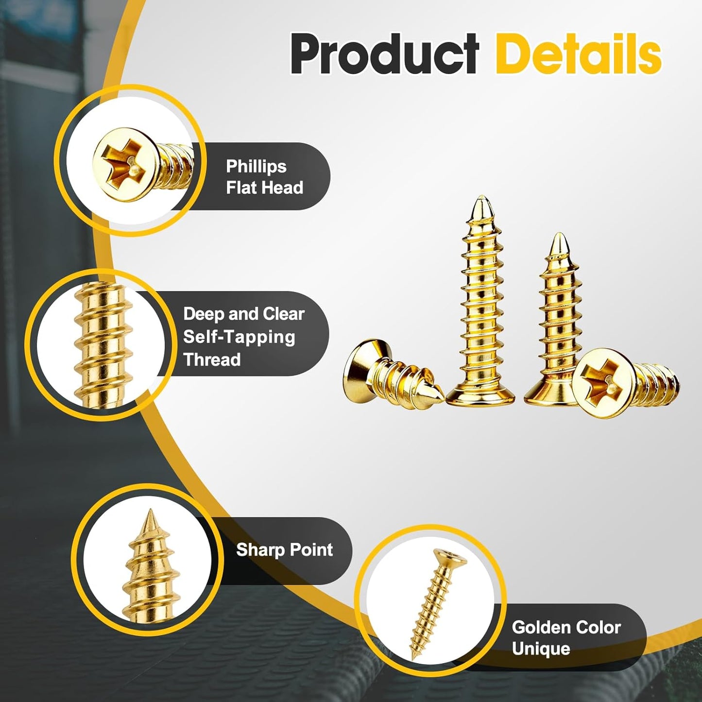 1200 Pcs Small Self Tapping Screws for Plastic and Metal, M2,M2.5,M3 Phillips Flat Head Small Screws,Golden Carbon Steel Tiny Screws Assortment Kit for Woodworking,DIY