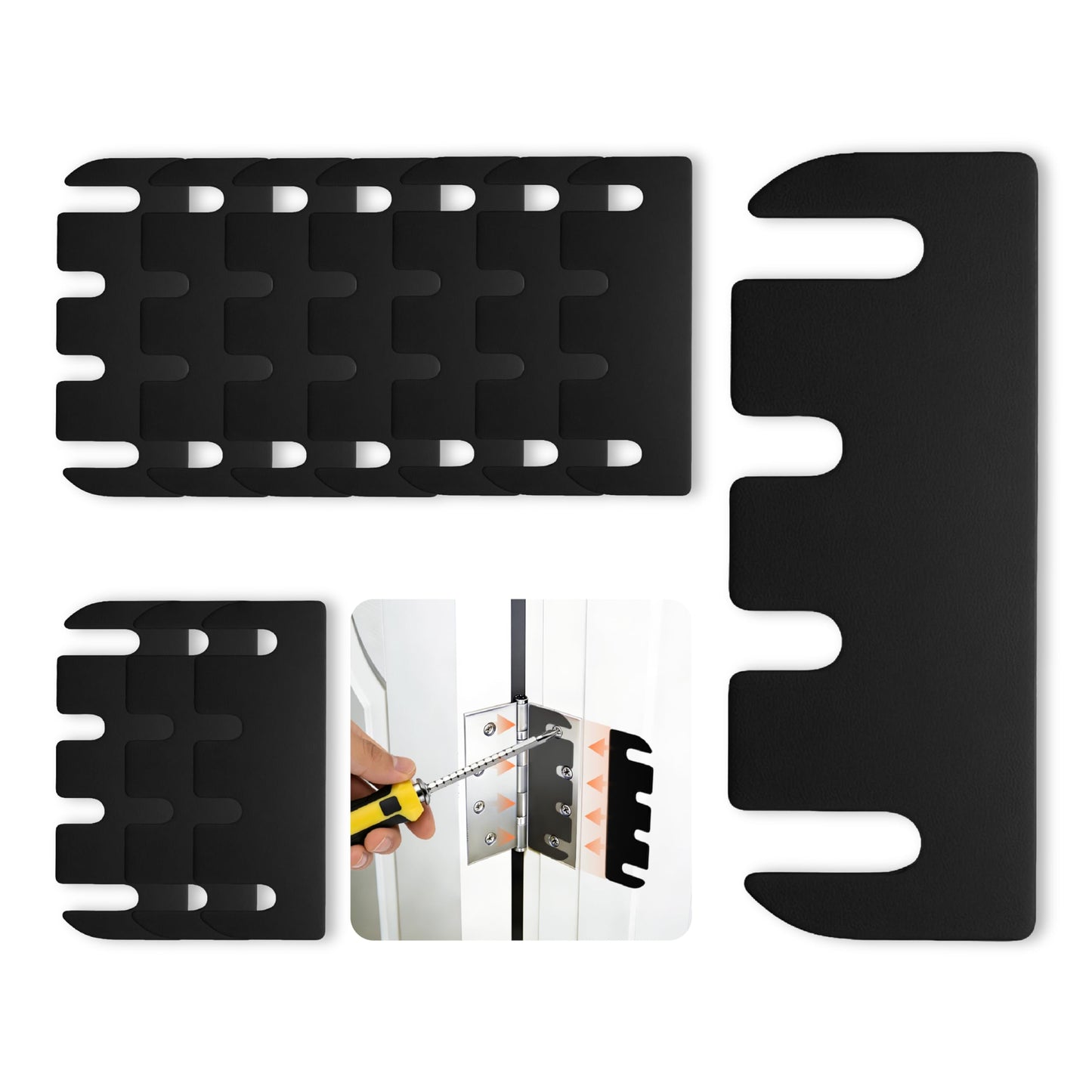 12pcs Door Hinge Shims 3.5 inch,Black Hinge Spacers,Thickness Adjustable Spacer for Doors, Adjusting The Spacing to Align,Can Be Trimmed (12, L3.5in/T0.03in)