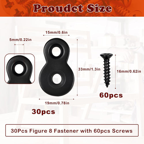 30 Pcs Figure 8 Fastener with Screws, Table Top Fasteners,Heavy Duty 12 Gauge Steel Desk Top Connectors, Solid Steel Fastener Clips for Tabletop Desk and Furniture Installation (Black)