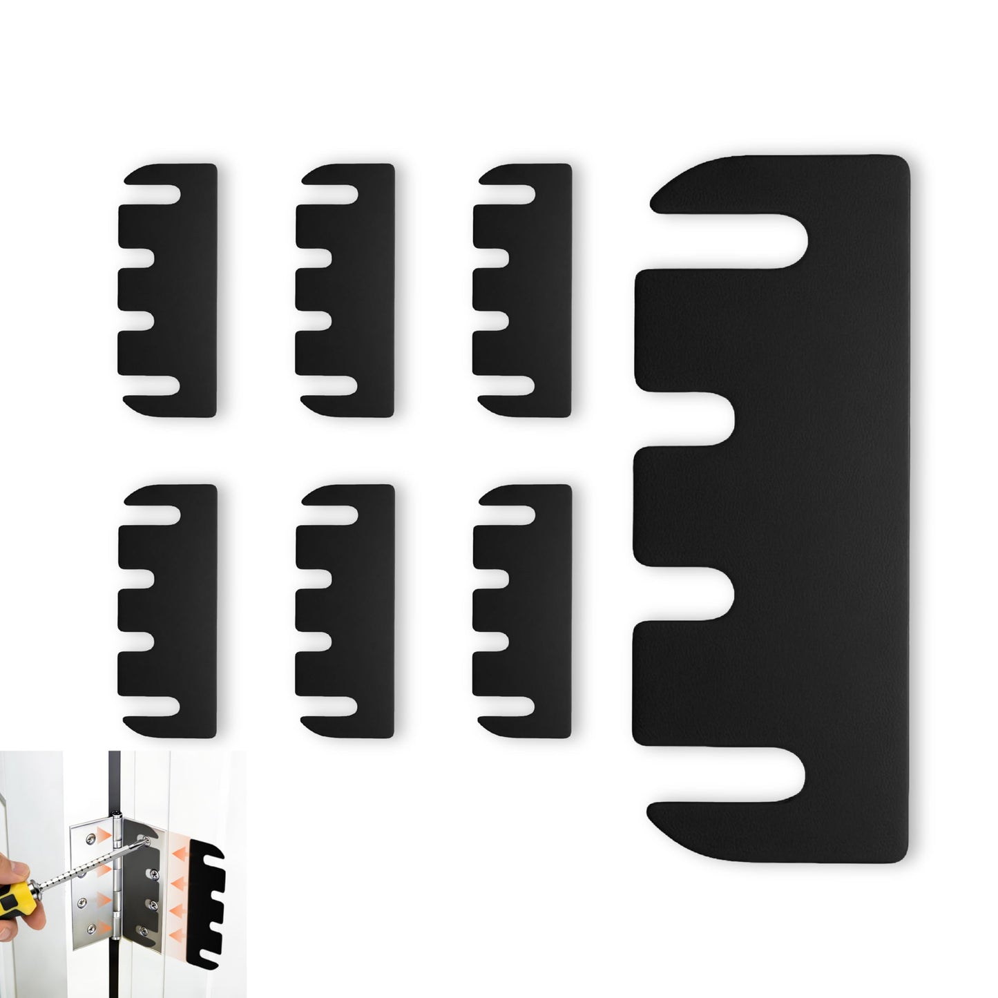 12pcs Door Hinge Shims 3.5 inch,Black Hinge Spacers,Thickness Adjustable Spacer for Doors, Adjusting The Spacing to Align,Can Be Trimmed (12, L3.5in/T0.03in)