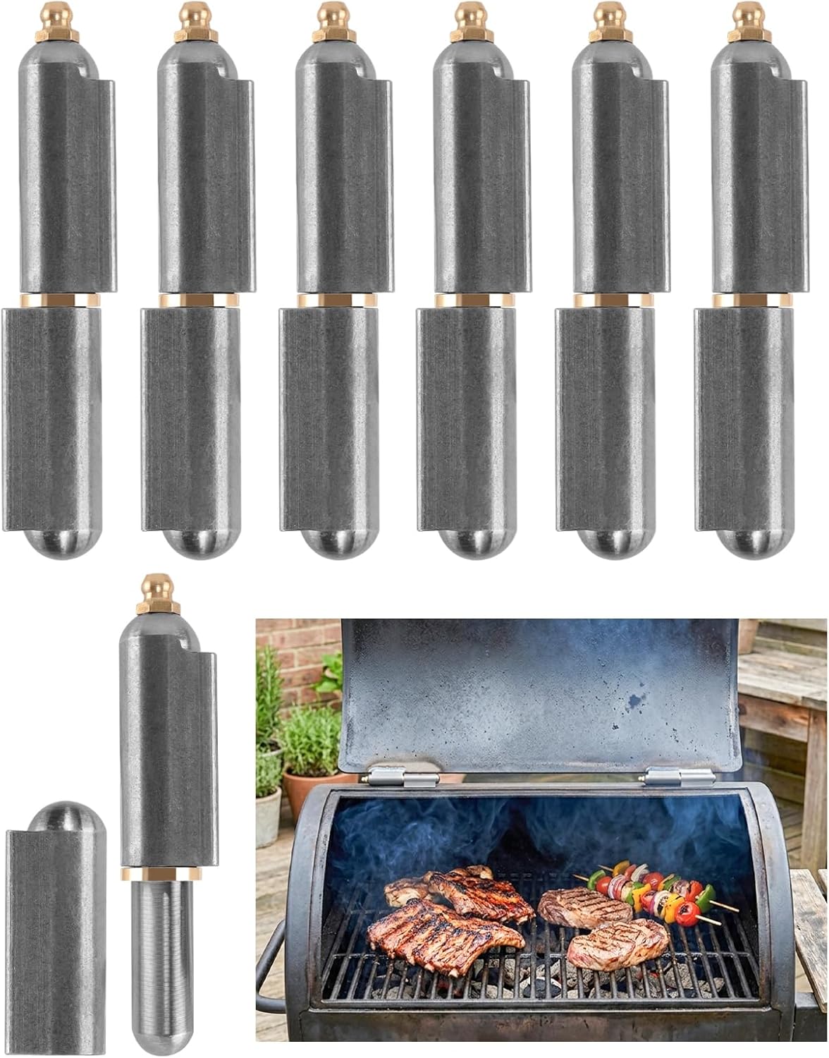 6 PCS BBQ Smoker Bullet Weld on Bullet Hinges Carbon Steel Heavy Duty Weldable Barrel Hinge for Swing Door, Trailer Ramp, Metal Gate, BBQ Smoker