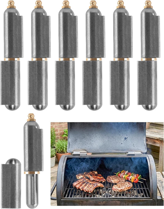 6 PCS BBQ Smoker Bullet Weld on Bullet Hinges Carbon Steel Heavy Duty Weldable Barrel Hinge for Swing Door, Trailer Ramp, Metal Gate, BBQ Smoker