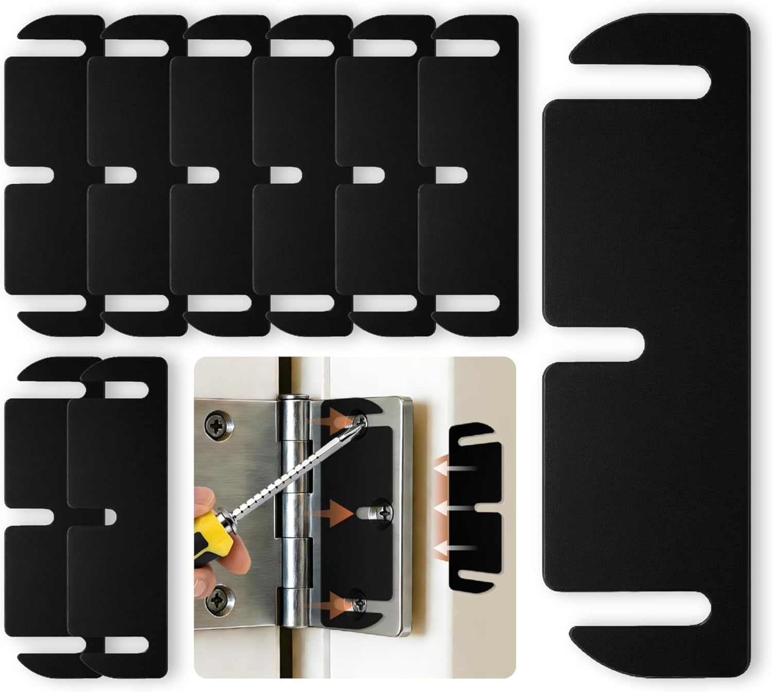 12pcs Door Hinge Shims 3.5 inch,Black Hinge Spacers,Thickness Adjustable Spacer for Doors, Adjusting The Spacing to Align,Can Be Trimmed (12, L3.5in/T0.03in)