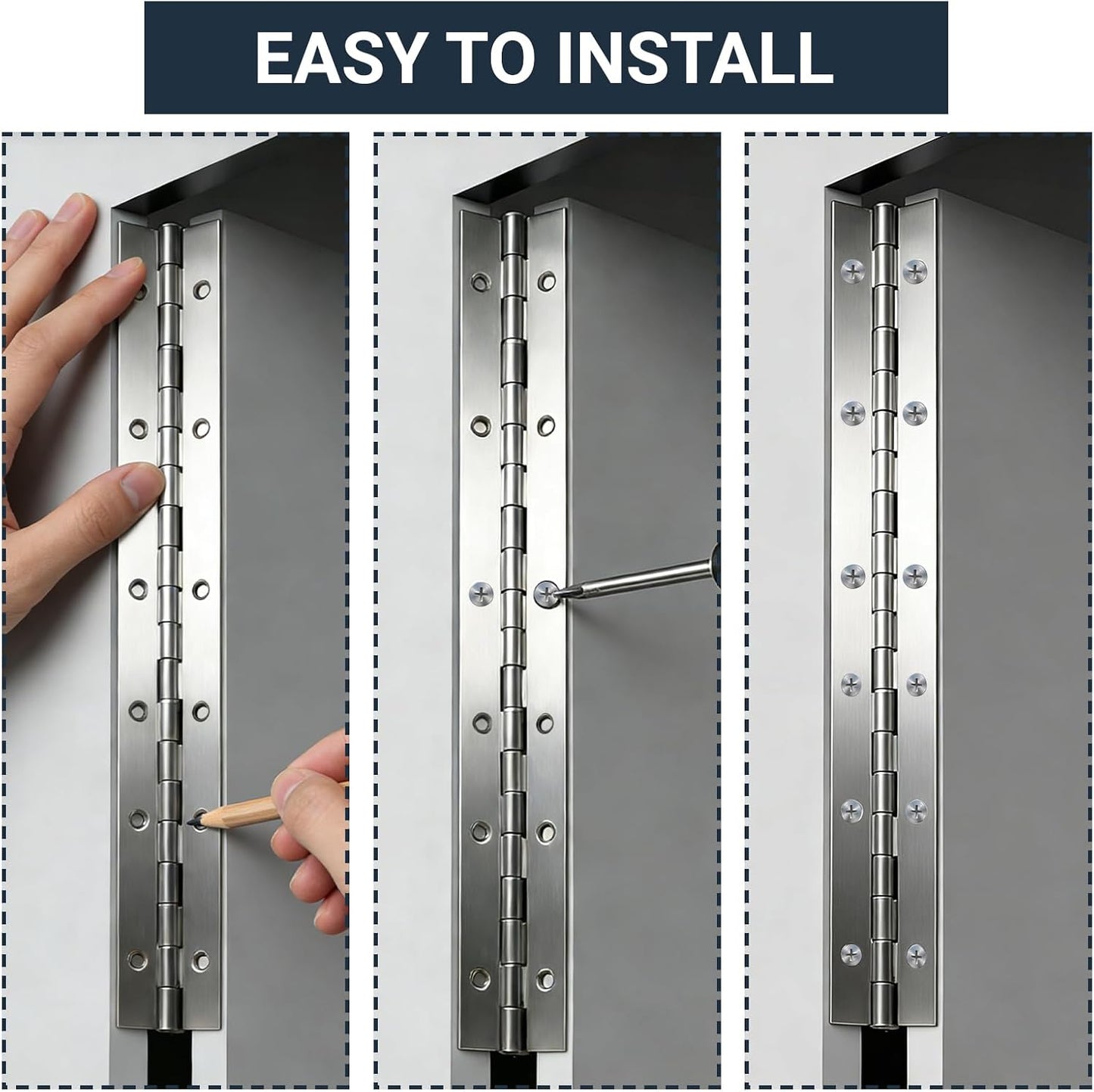 2Pcs Piano Hinge, 12 Inch Stainless Steel Hinges with Holes and Stainless Steel Screws, Piano Heavy Duty Hinges, Suitable for Cabinets, DIY Storage Boxes, and Marine Scenarios