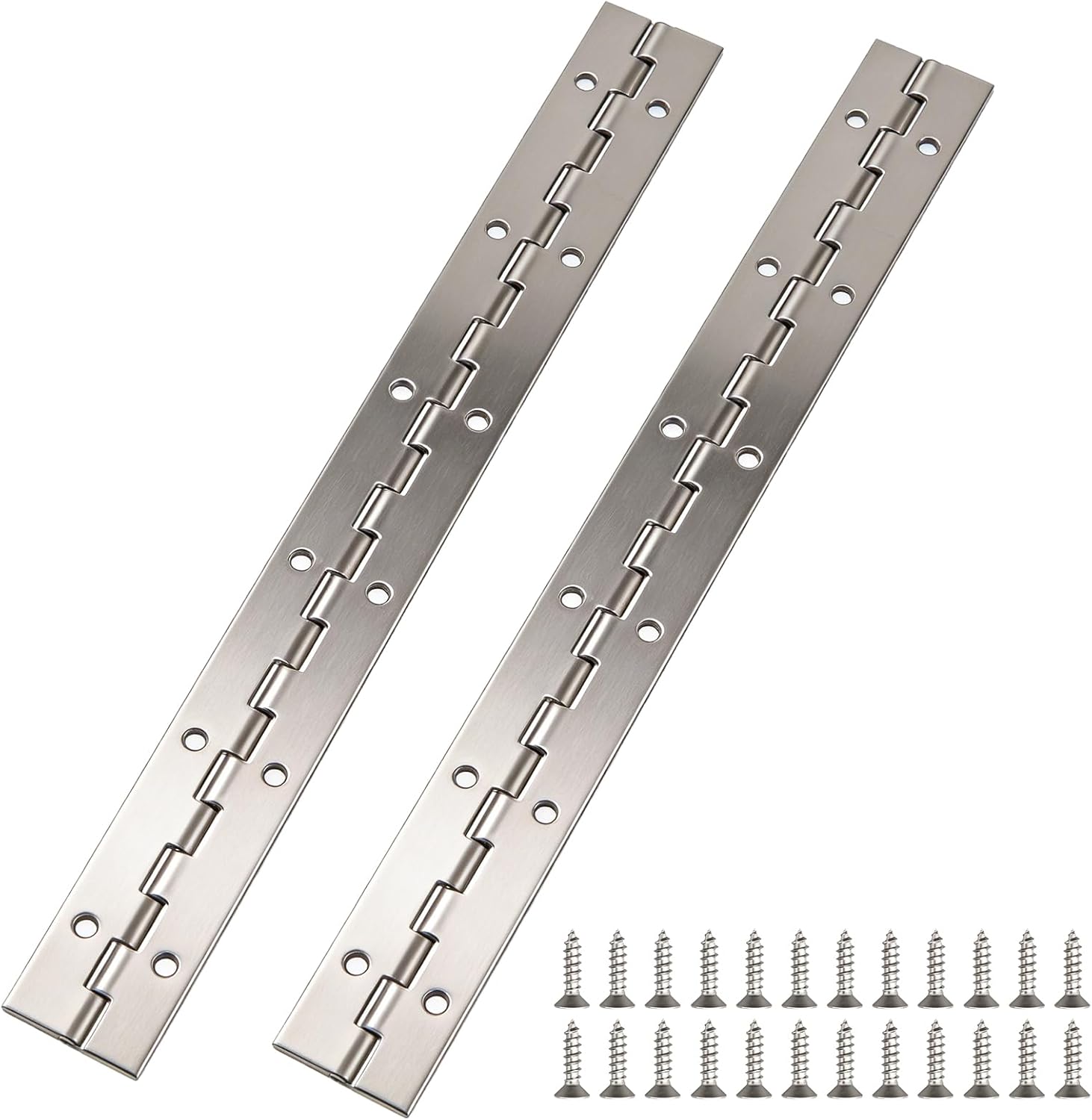 2Pcs Piano Hinge, 12 Inch Stainless Steel Hinges with Holes and Stainless Steel Screws, Piano Heavy Duty Hinges, Suitable for Cabinets, DIY Storage Boxes, and Marine Scenarios